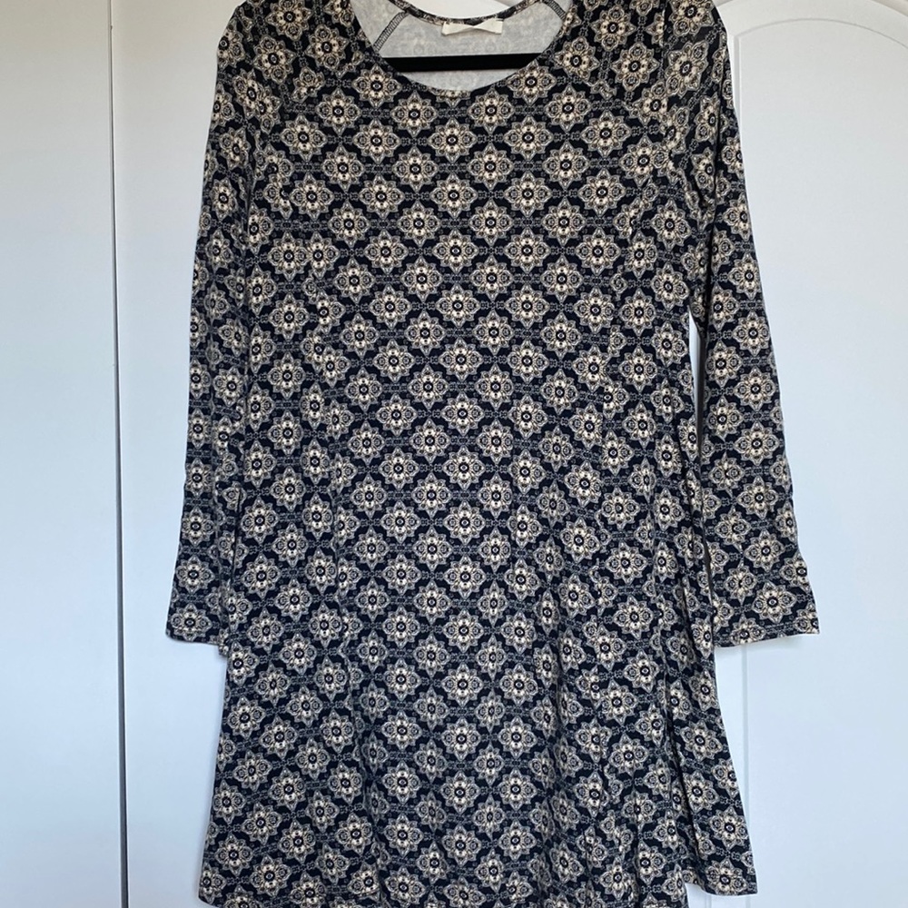 Long sleeve print jersey dress
